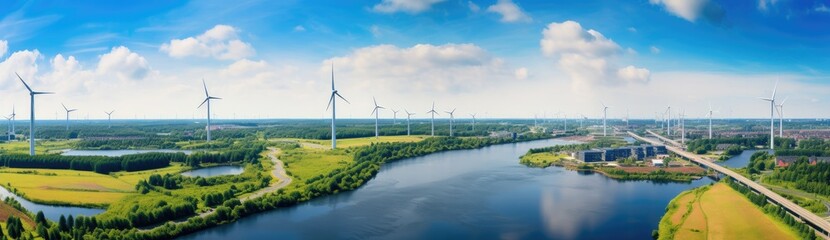 Environmentally friendly installation of photovoltaic power plant and wind turbine farm situated by landfill.Solar panels farm with Renewable energy source.