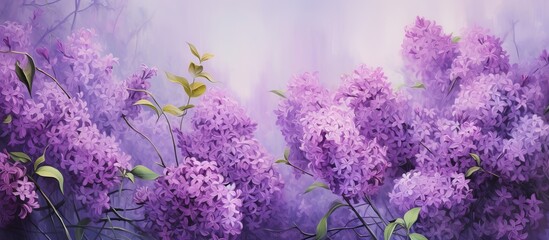 A painting of vibrant purple flowers set against a monochromatic purple background, showcasing the...