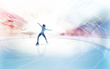 Wide angle view of figure skating on ice. high energy. illustration. White background 