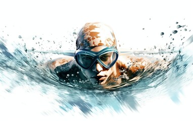 Wide viewing angle for swimmers. high energy. illustration. White background 