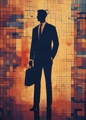 businessman standing in front of a wall abstract man and woman entrepreneurship background