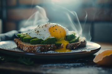 Avocado Toast with Poached Egg - A classic whole grain toast topped with ripe avocado and crowned with a poached egg with a gentle flow of yolk