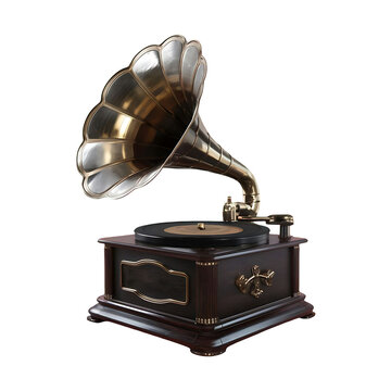Gramophone vintage music player png isolated on transparent background