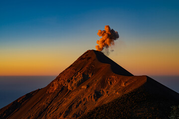 Volcan de Fuego erupting at sunrise