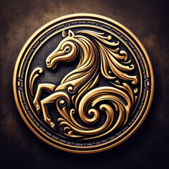 3d horse logo carving and engraving on dark background