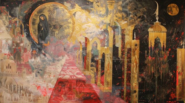 medieval antique city, byzantine art, religious, 16:9