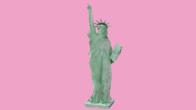 Statue of Liberty National Monument of USA on pink background. Sculpture David 3D Glitch Animation. 3D animation. 4K. Ultra high definition.