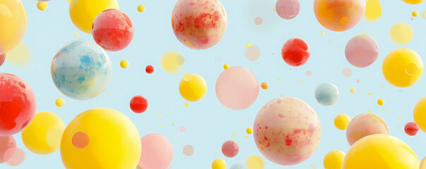 Happy background. A serene and pastel-hued composition of balloons with a variety of patterns, floating peacefully, conveying softness and calm joy