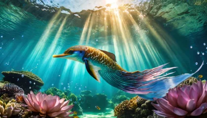 Foto op Plexiglas Mythical under water creature swimming. © Bill