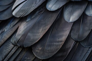 : A detailed close-up of a bird's feathers, showing contrast between the dark and light feathers, - Powered by Adobe