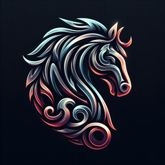 3d horse logo carving and engraving on dark background