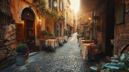 Tipico ristorante italiano nel vicolo storico - obrazy, fototapety, plakaty