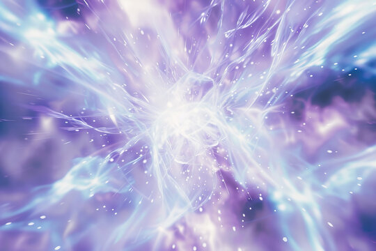 microscopic etheral close up of hydrogen particles imploding and bursting with enormous force