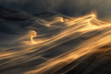 sand dunes moving with the wind in a harsh desert - obrazy, fototapety, plakaty