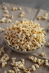 Healthy Bacon Popcorn with Salt in a Bowl, side view.