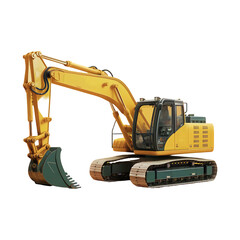 Yellow excavator excavator side view png isolated on transparent background