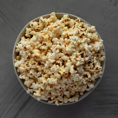 Healthy Bacon Popcorn with Salt in a Bowl, top view.