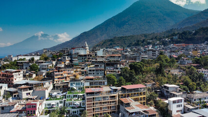 Aerial views of towns around Lake Atitlan. - obrazy, fototapety, plakaty