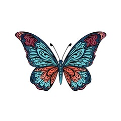 Colored butterfly on isolated white background. Layout for printing illustrations on T-shirts, notepads, covers