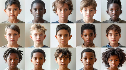 A grid of many photos, each depicting the faces and hairstyles of children of different ethnic groups.