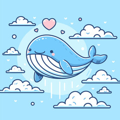 Fototapeta premium Skybound Blue Whale Illustration