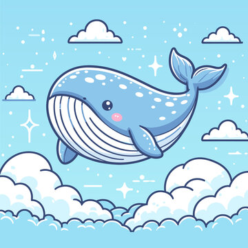 Endearing Skybound Blue Whale Illustration
