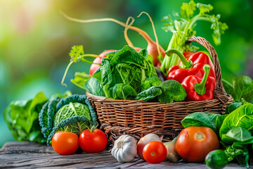 Vegetables in a garden wicker basket.