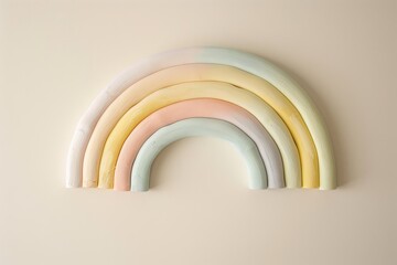 Obraz premium Minimalist pastel rainbow decor piece set against a plain neutral background for a simple aesthetic