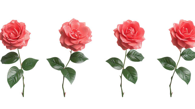 Floribunda Rose Digital Art 3D Illustration: Elegant Floral Design with Detailed Petals on Transparent Background, Perfect for Botanical Artwork, Top View Flat Lay for Graphic Decoration and Creative 