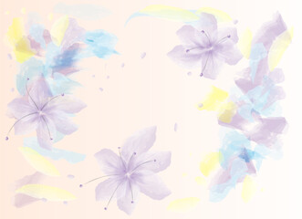 Purple flowers with watercolor brushes. Delicate beauty design concept. Vector illustration isolated on white background.