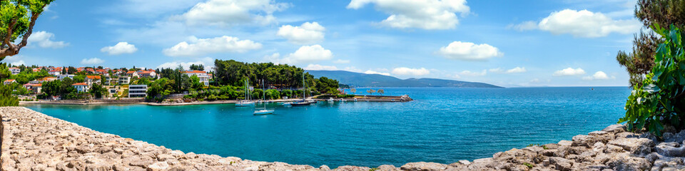 Fototapeta na wymiar Panorama from the Adriatic promenade of the town of Krk on the island of Krk, Croatia