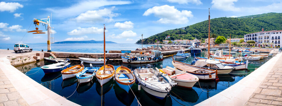 Small harbour and beach in Mo&scaron;ćenička Draga on the Adriatic coast, Kvarner Bay