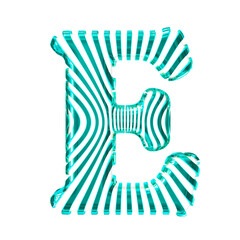 White symbol with turquoise vertical ultra-thin straps. letter e