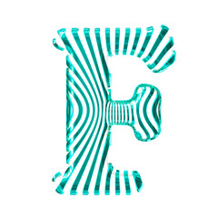 White symbol with turquoise vertical ultra-thin straps. letter f