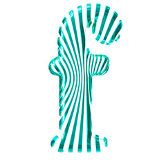 White symbol with turquoise vertical ultra-thin straps. letter f