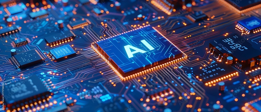 Poster ai (artificial intelligence) concept. big data network connection, data exchange, deep learning, sci