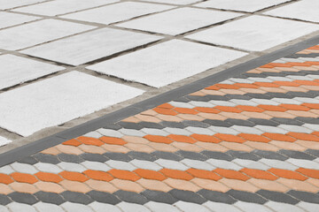 Two Kinds Paving Tiles Dividing Border Curb Mosaic Stone Street Road City Texture Background Color Line