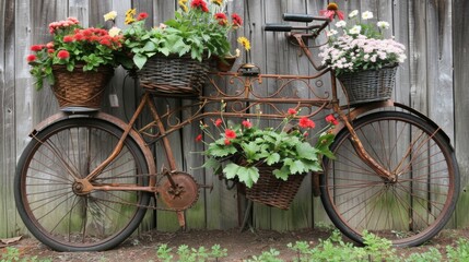 Fototapeta na wymiar Vintage Bicycle With Flower Baskets