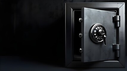 Steel bank safe on a dark background