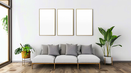 Realistic modern interior scene mock-up. Vertical and landscape frame with reflection. Set of 3, 6 frames on white background. Check for more options in my portfolio.