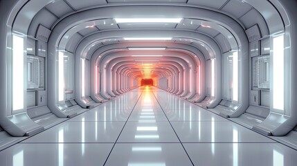 Futuristic chamber with glowing circular platform. Generative AI