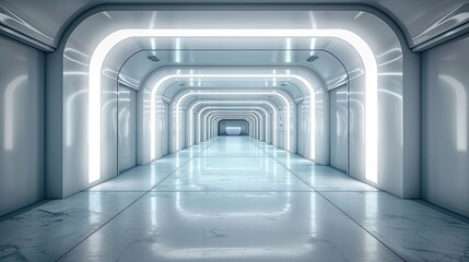Obraz premium Futuristic chamber with glowing circular platform. Generative AI