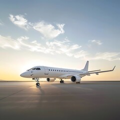 Fototapeta na wymiar Sleek Embraer 190 aircraft in side profile view capture. Private jet airplane isolated against scenery sundown background. Generative AI