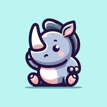Rhinoceros Cute Mascot Logo Illustration Chibi Kawaii is awesome logo, mascot or illustration for your product, company or bussiness