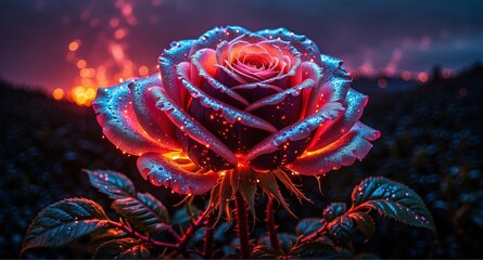 Glowing pink roses on dark background