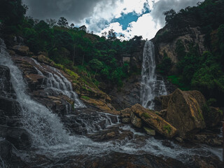 Ramboda Waterfall in Lush Jungle