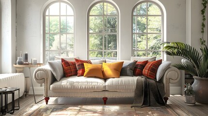Industrial home interior design of modern living room. - obrazy, fototapety, plakaty
