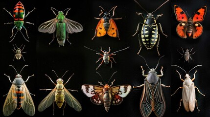 insects set collection. Isolated on black background Generative ai animal - obrazy, fototapety, plakaty