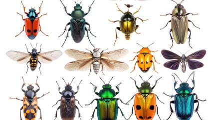 insects set collection. Isolated on white background Generative ai animal - obrazy, fototapety, plakaty