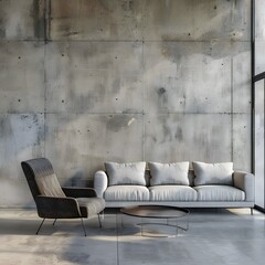 Industrial home interior design of modern living room. - obrazy, fototapety, plakaty